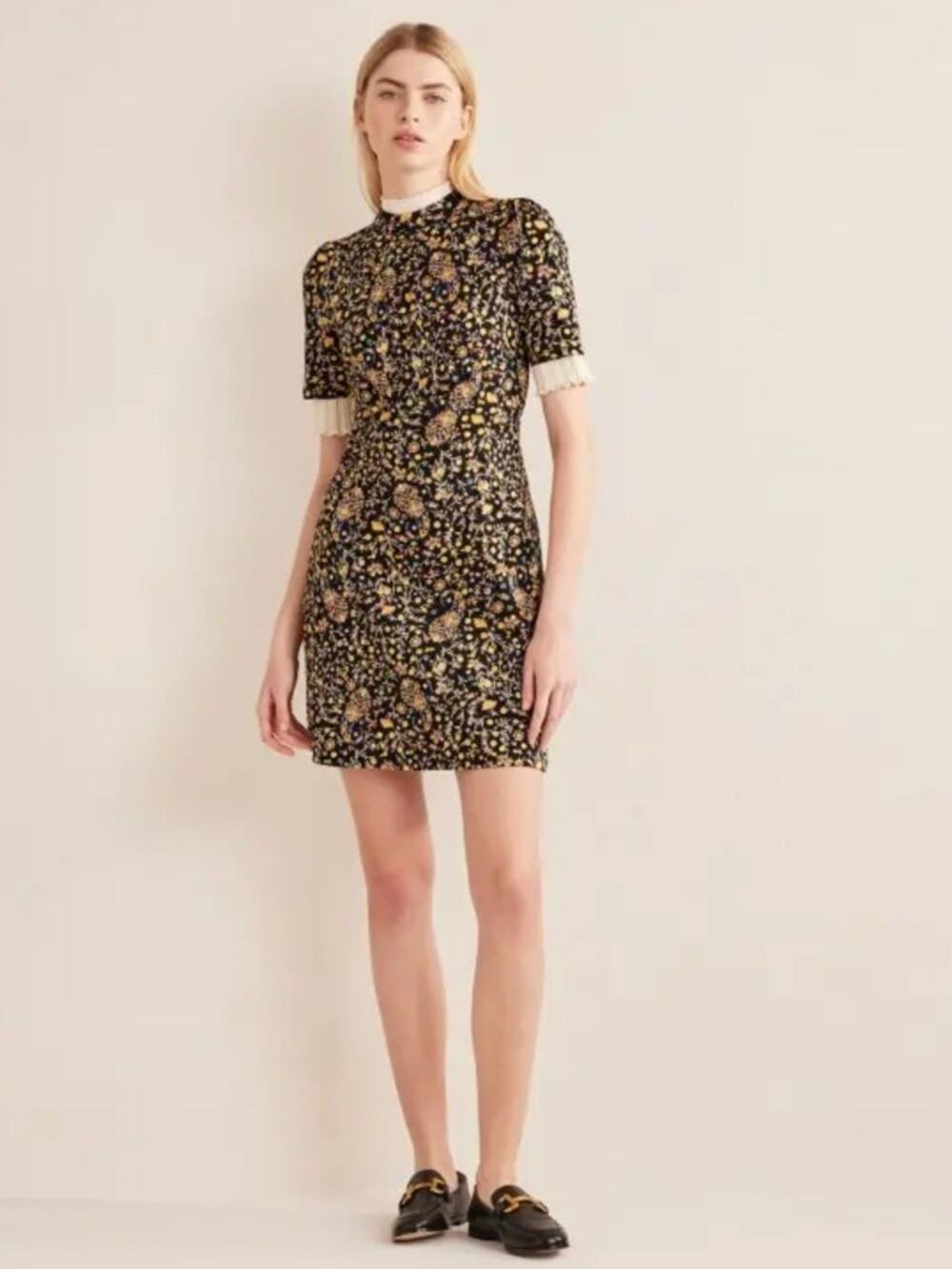 Boden Jersey Mini Dress Black Wildflower Paisley‎ Sz 6